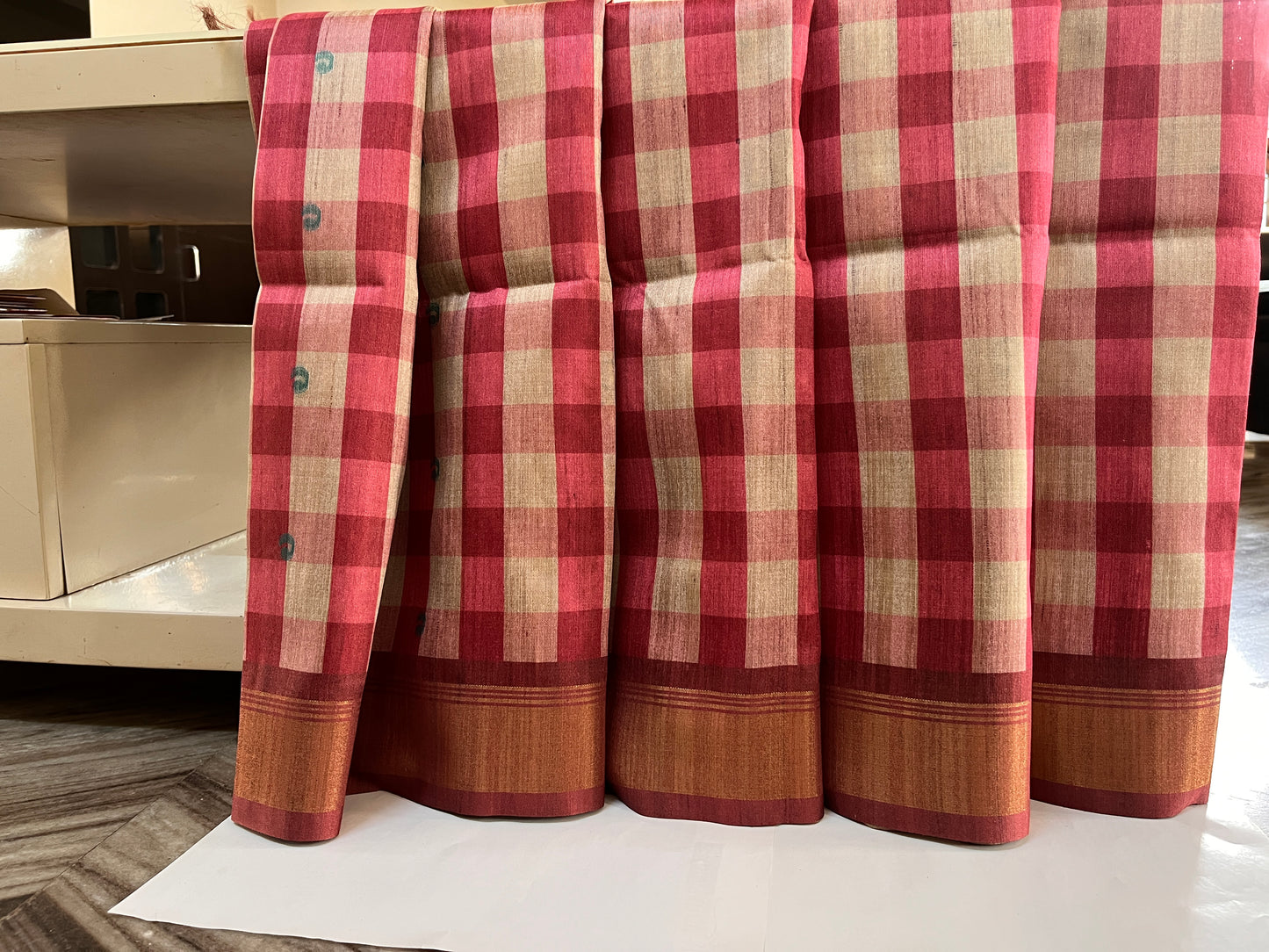 KS 164 - Maroon & Ivory base silk cotton saree