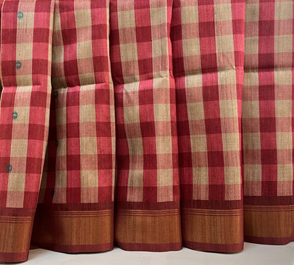 KS 164 - Maroon & Ivory base silk cotton saree