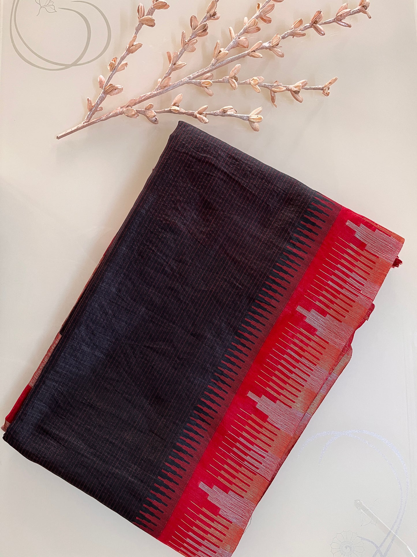 KS 172 - Charcoal black with subtle vertical pinstripes soft art silk saree