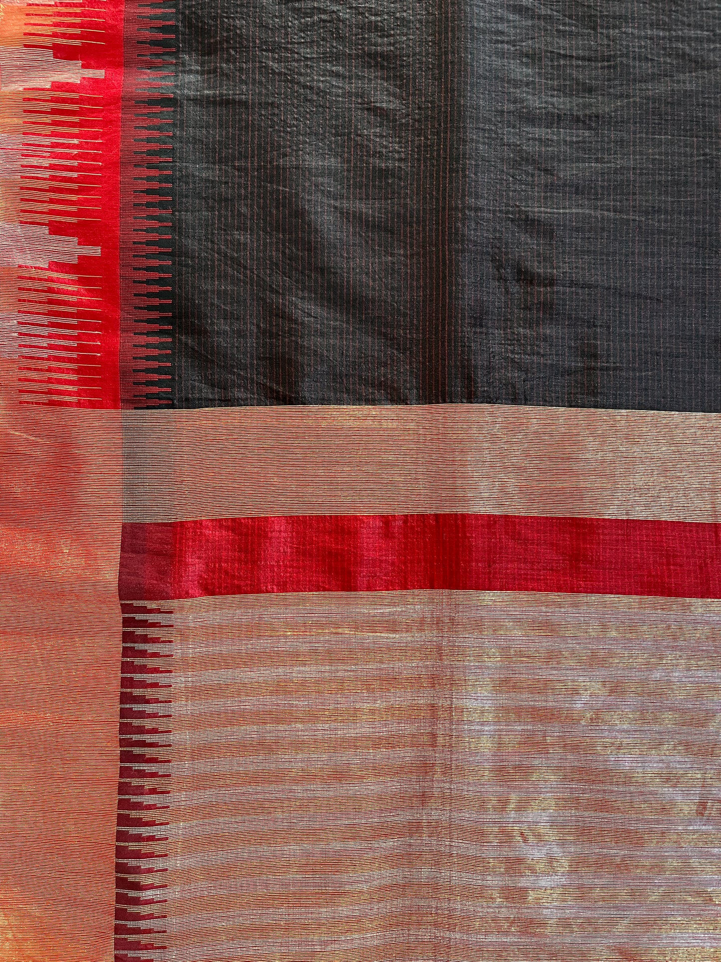 KS 172 - Charcoal black with subtle vertical pinstripes soft art silk saree