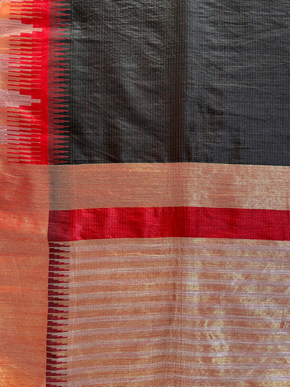 KS 172 - Charcoal black with subtle vertical pinstripes soft art silk saree