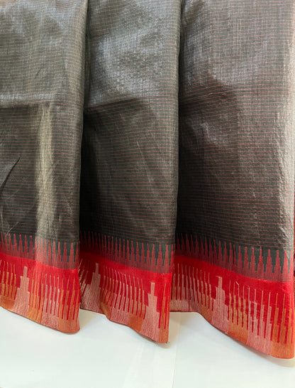 KS 172 - Charcoal black with subtle vertical pinstripes soft art silk saree